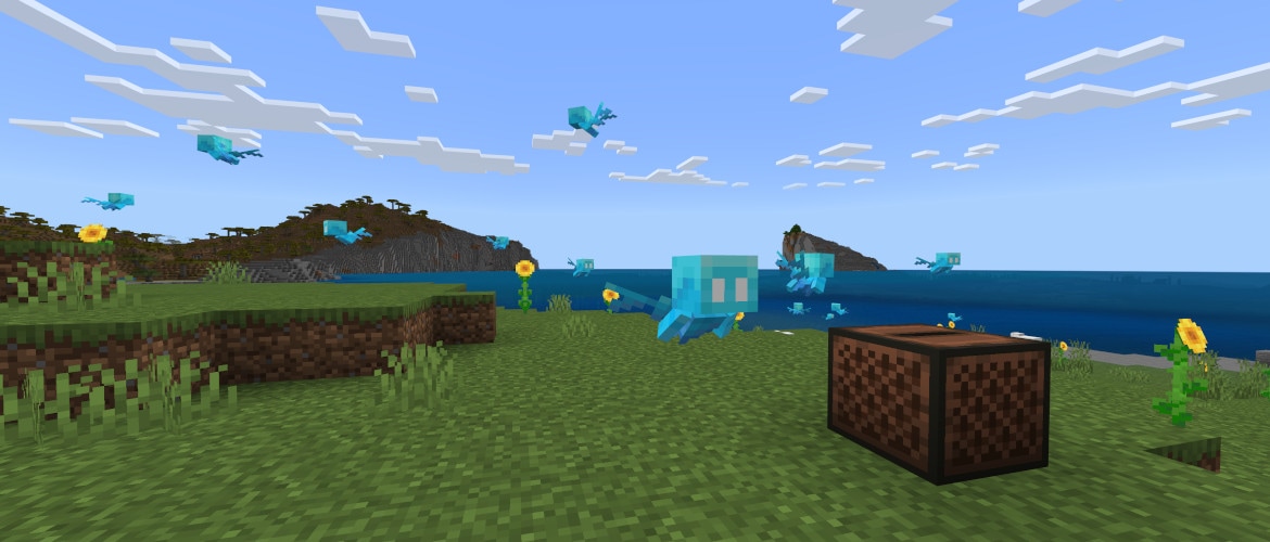Allay azul com um fragmento de ametista no Minecraft